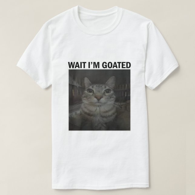 Camiseta Espera, eu sou o Bobo Goated Cat Meme Meme Engraça (Frente do Design)