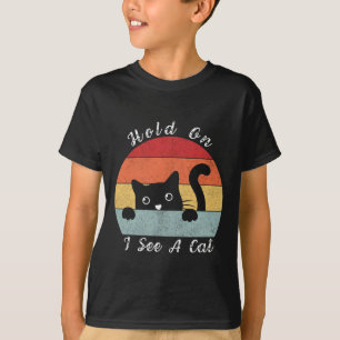 Camiseta Espera, Vejo Um Gato, Brincadeira E Gato Humoroso