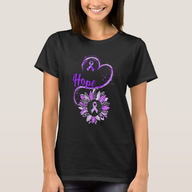 Camiseta Esperança Alzheimer: consciência Roxo Fita de Gira (Frente)