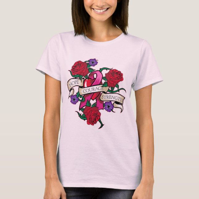 Camiseta Esperança, coragem, cancer do Força-Peito (Frente)
