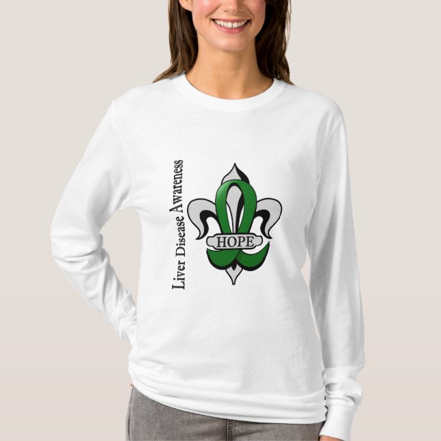 Camiseta Esperança da infecção hepática da flor de lis (Frente)