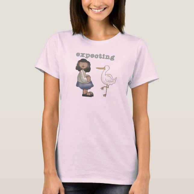 Camiseta Esperando - Mãe Afro-Americana para Ser e Stork (Frente)