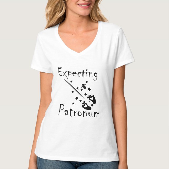 Camiseta Esperando Patronum Tee, Advertência De Gravidez (Frente)