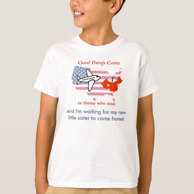 Camiseta Esperando pela adoção da minha irmãzinha da China (Frente)