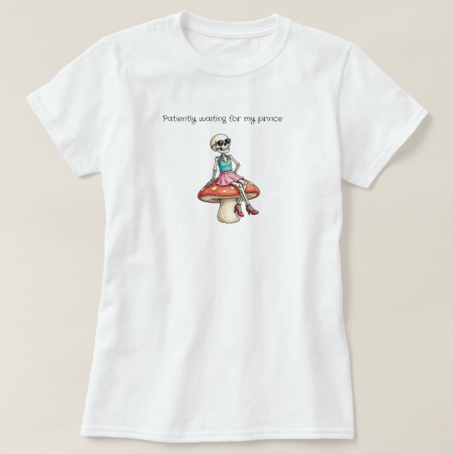 Camiseta Esperando pelo meu Príncipe Esqueleto (Frente do Design)
