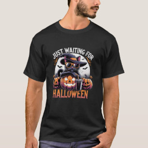 Camiseta Esperando por Gato Negra do Halloween com Pum