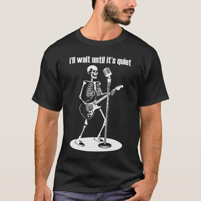 Camiseta Esperarei até que seja um guitarra esquelética sof (Frente)