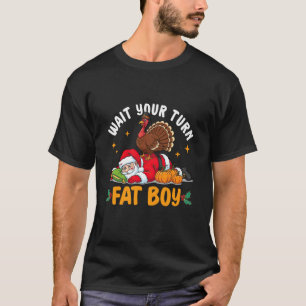 Camiseta Espere Sua-Vez Gordo-Menino Peru e Papai Noel Dia