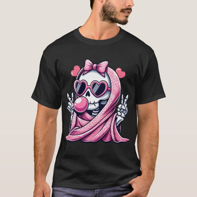 Camiseta Espetáculo cor-de-rosa bonito Halloween para homen (Frente)