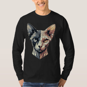 Camiseta Esphynx de Geometria de Gatinho Abstrato de Meia F