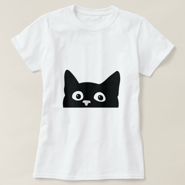 Camiseta Espião Gato Preto E Bonito A Olhar Em Torno Do Gat (Frente do Design)