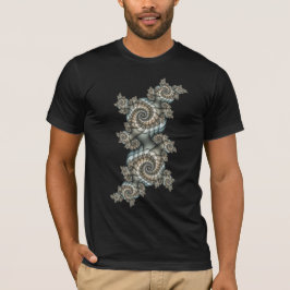 Camiseta Espirais de Arte Fractal Azul-abstrato Beige