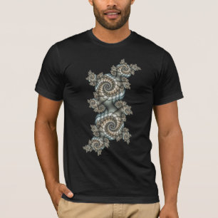 Camiseta Espirais de Arte Fractal Azul-abstrato Beige