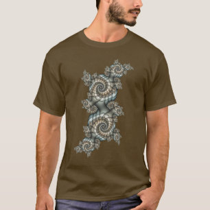 Camiseta Espirais de Arte Fractal Azul-abstrato Beige