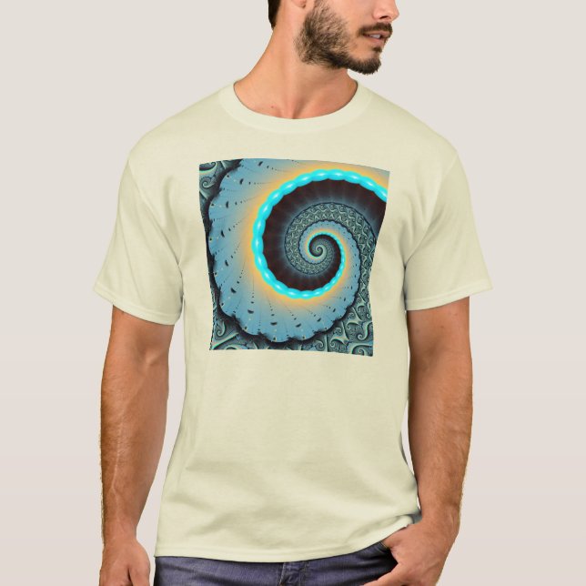 Camiseta Espiral de Arte Fractal Laranja abstrato azul Turq (Frente)