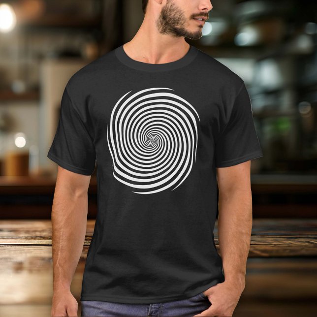 Camiseta Espiral de Hipnose do Homem Mágico (Get ready to turn heads with our black and white Hypnosis spiral t-shirt.)
