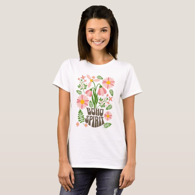 Camiseta Espírito Boho Floral Estética Retro (Frente Completa)
