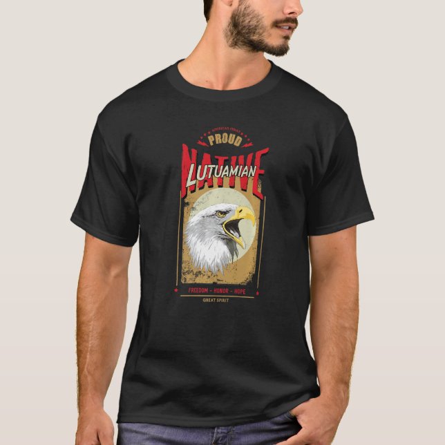 Camiseta Espírito de Águia Americana Nativa Lutuamense Vint (Frente)