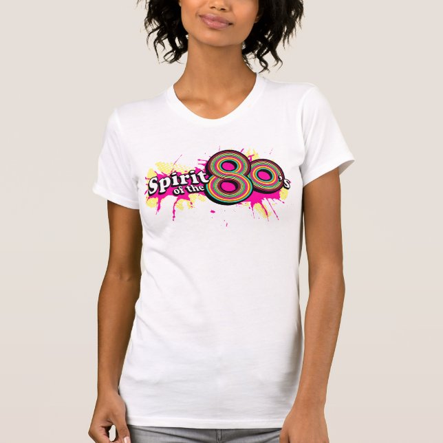 Camiseta "Espírito do anos 80", senhoras multirosa logo tee (Frente)