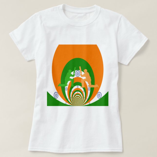 Camiseta Espírito do Críquete da Índia em Design Abstrato (Frente do Design)