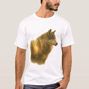Camiseta Espírito do Lobo Dourado – Arte Florestal com Dupl