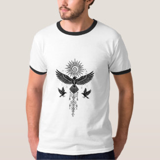 Camiseta Espírito do Sol Corvo Místico e Totem Geométrico