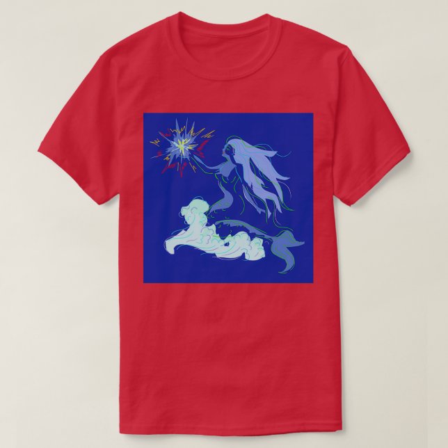 Camiseta Espírito e estrelas da sereia azul (Frente do Design)