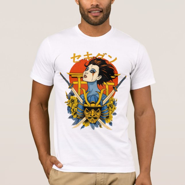 Camiseta Espírito Samurai: Mulher Japonesa com Duas Espadas (Frente)