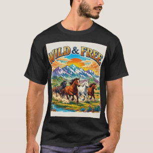 Camiseta Espírito Selvagem: Cavalos Galopando & Vista de Mo