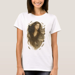 Camiseta Espírito Selvagem - Mulher Mística com Lobos