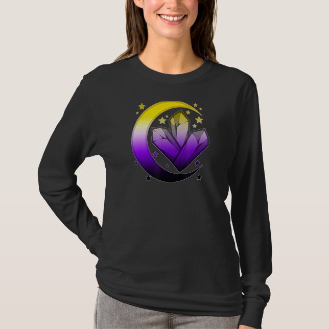 Camiseta Espiritual Celestial Não-Binário Orgulho Moon Boho (Frente)