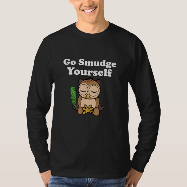 Camiseta Espiritual Divertido Vá Defumar-se Coruja Meditand (Frente)