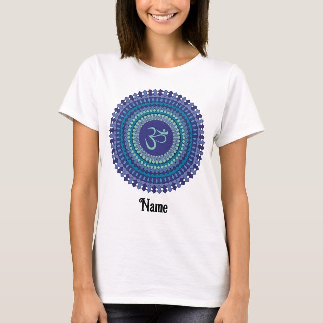 Camiseta Espiritual Mandala Om Purple Aqua Blue Personaliza (Frente)