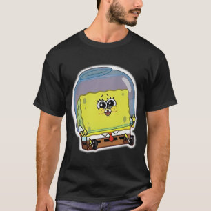 Camiseta Esponja Feliz em uma Tigela de Peixes Cheia de Águ