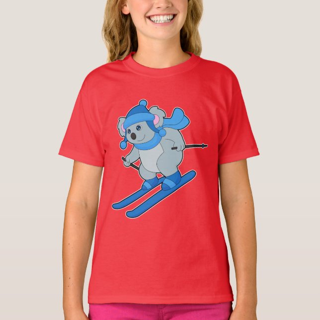 Camiseta Esporte de Koala Skier Ski Winter (Frente)