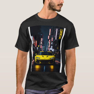 Camiseta Esportes Amarelos Escuros na Cidade Neon Japonesa 