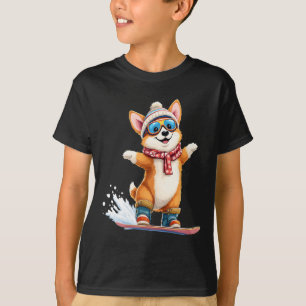 Camiseta Esportes de inverno Cute Corgi Snowboard