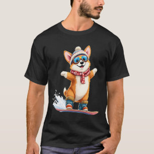 Camiseta Esportes de inverno Cute Corgi Snowboard
