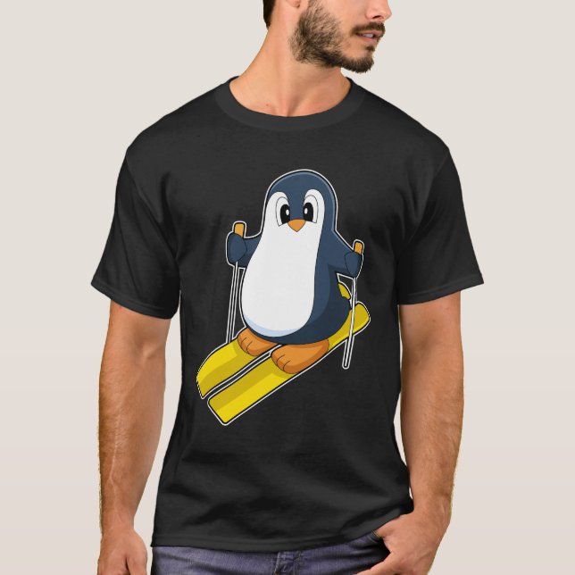 Camiseta Esportes de Pinguim Skier Ski Winter (Frente)