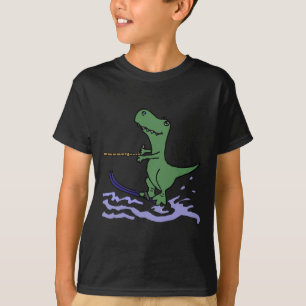 Camiseta Esportes Divertidos T-rex Dinossauro Esqui Aquátic