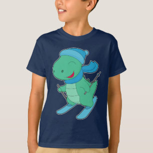 Camiseta Esportes do Dinossaur Skier Ski Winter