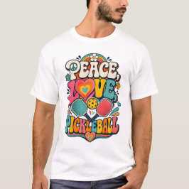 Camiseta Esportes Retrô Groovy Paz Amor Pickleball