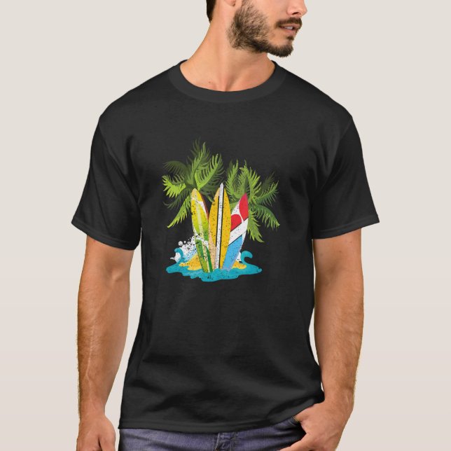 Camiseta Esportes Surfboard Summer Palm Trefer Surfer Tropi (Frente)