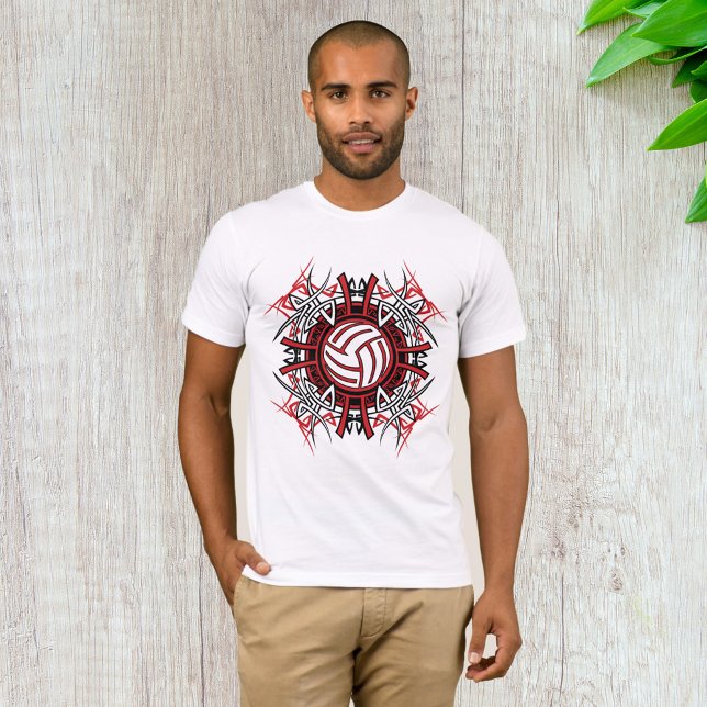 Camiseta Esportes Vermelhos e Negros de Voleibol Tribal (Criador carregado)
