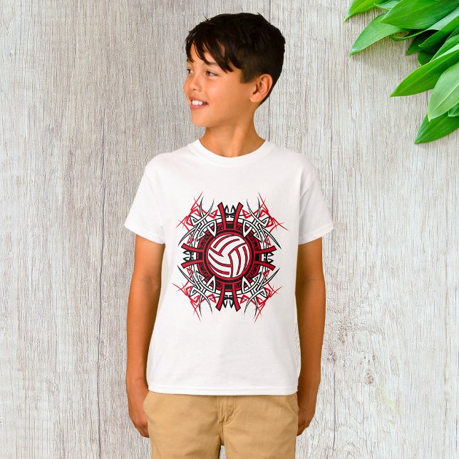 Camiseta Esportes Vermelhos e Negros de Voleibol Tribal (Criador carregado)