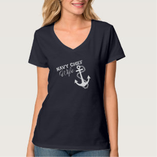 Camiseta Esposa Chefe de marinho - Marinho com Letra Branca