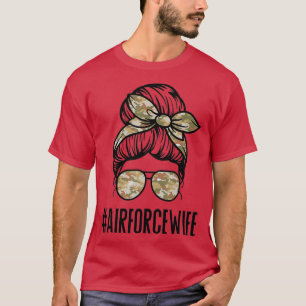 Camiseta Esposa da Força Aérea Mensagem Bun Óculos Solares 