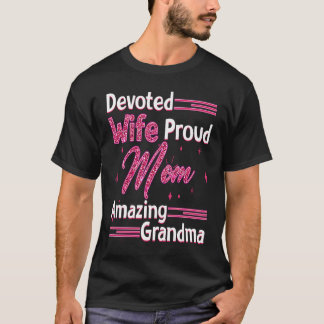 Camiseta Esposa Devotada Orgulhosa Mãe Avó Incrível Mama Na