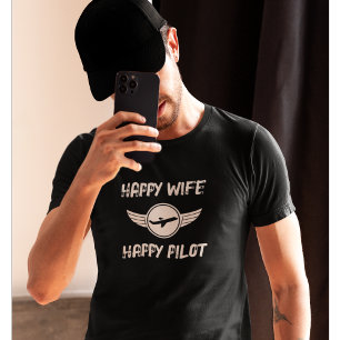 Camiseta Esposa Feliz Piloto Feliz Aniversário Esposinha Di
