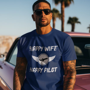 Camiseta Esposa Feliz Piloto Feliz Tipografia, Aviação, Eng